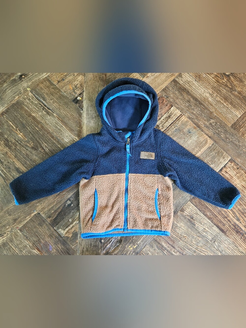 The North Face Kids Two-Tone Sherpa Hoodie Jacket - Navy & Brown